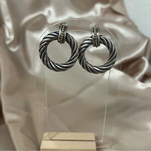 ALS Torcellato Sterling Silver Cable Rope Earrings 18K Gold Bead Detail *Flawed*